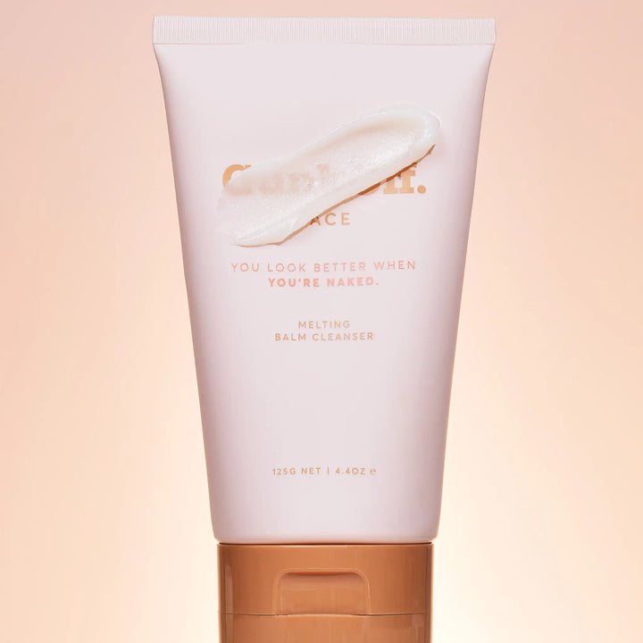 Front view of GunkOff Melting Balm Cleanser with a swatch of its smooth texture on the tube. An Australian beauty product designed for sensitive skin, providing a gentle yet effective balm cleanser.