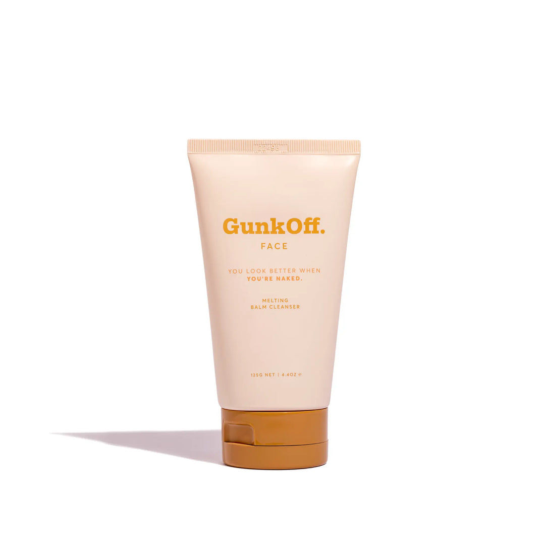 Australian beauty product GunkOff Melting Balm Cleanser, specially formulated for sensitive skin. This luxurious cleansing balm effectively removes makeup, dirt, and impurities while nourishing the skin. Packaged in a sleek 125g tube, it's perfect for a gentle yet thorough skincare routine.