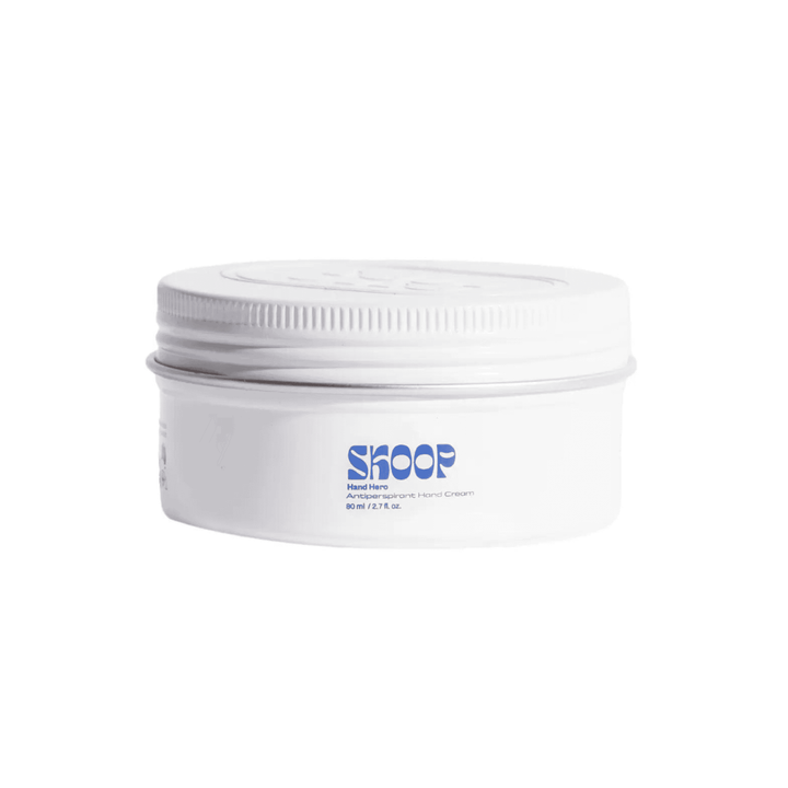 Skoop Skincare Hand Hero Antiperspirant Hand Cream, available at VAMS Beauty. This 80ml hand cream is designed to keep hands dry and moisturized, offering effective antiperspirant properties with a smooth, non-greasy formula.