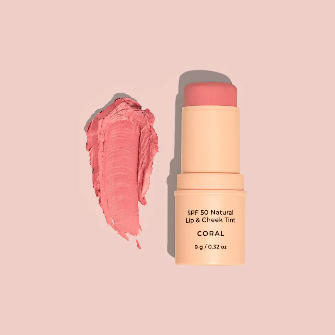 Avocado Zinc SPF 50 Natural Lip & Cheek Tint in Coral, available at VAMS Beauty. This Australian-made, multi-purpose tint provides broad-spectrum sun protection and a natural, rosy color for lips and cheeks with a smooth, moisturizing formula.