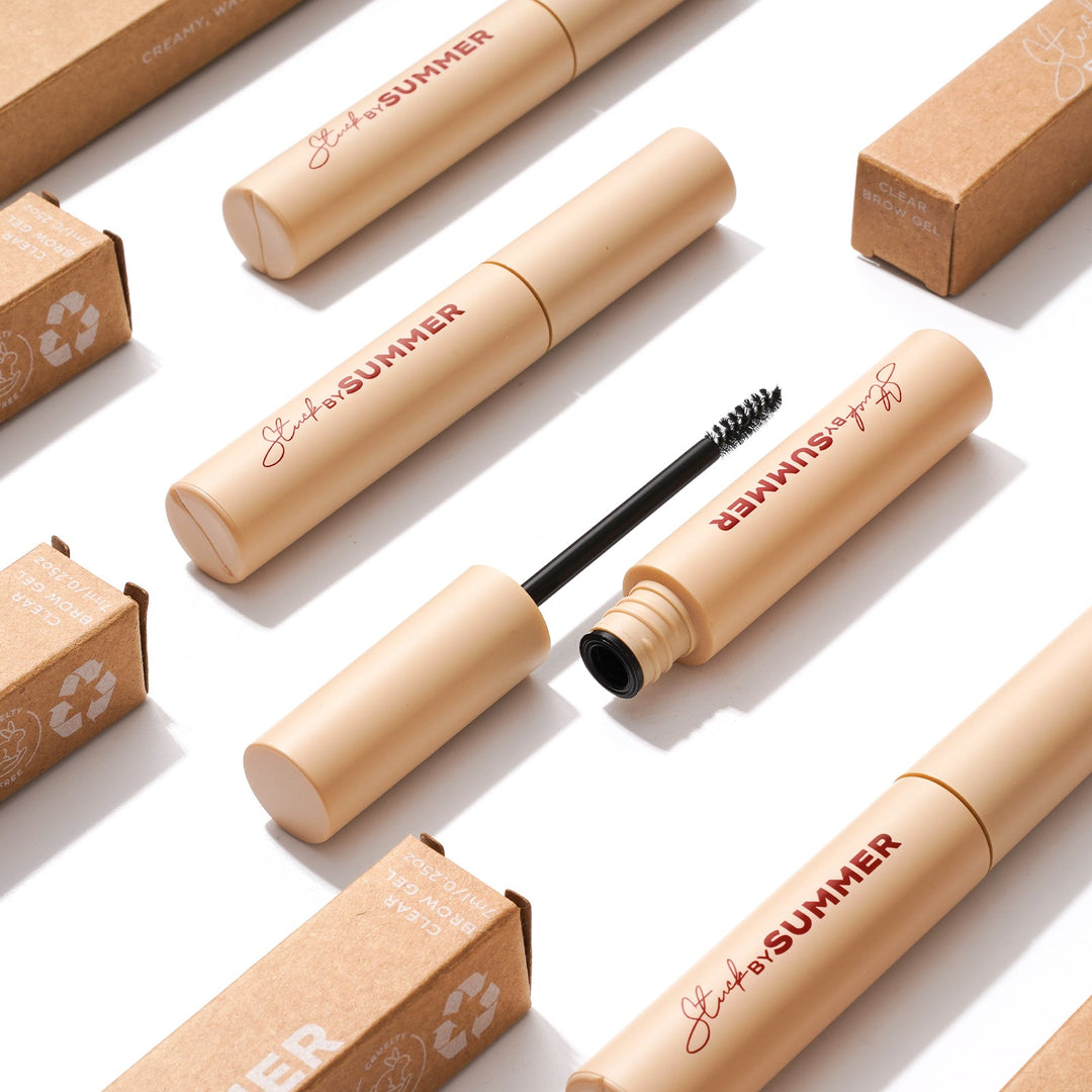 Australian beauty product clear brow gel with sustainable packaging, offering 24-hour strong hold, sweat-proof and waterproof formula for perfectly shaped brows available at VAMS Beauty.