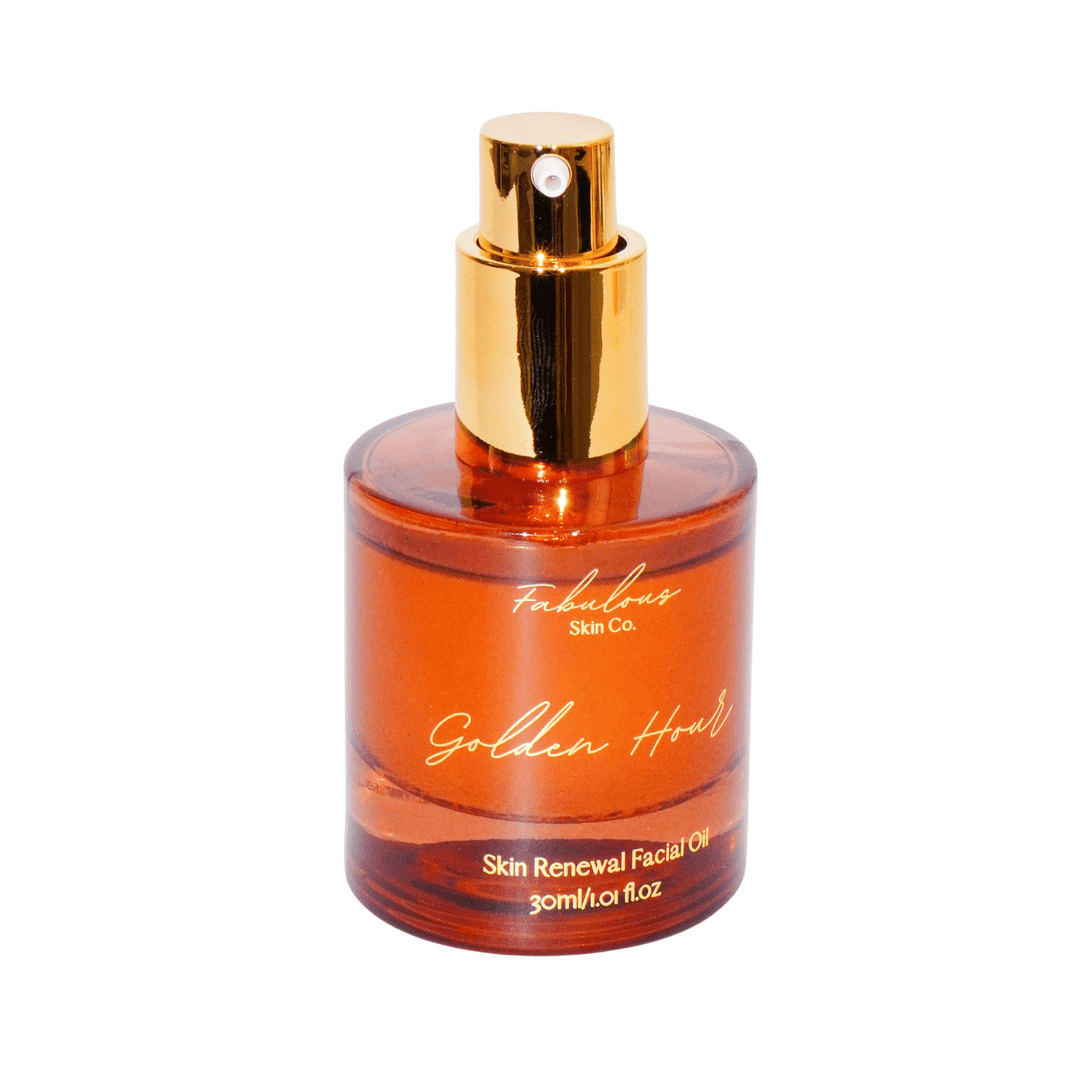 Fabulous Skin Co. Golden Hour Skin Renewal Facial Oil, 30ml, available at VAMS Beauty. This luxurious facial oil is designed to renew and hydrate skin, promoting a radiant and youthful complexion with a blend of nourishing ingredients.