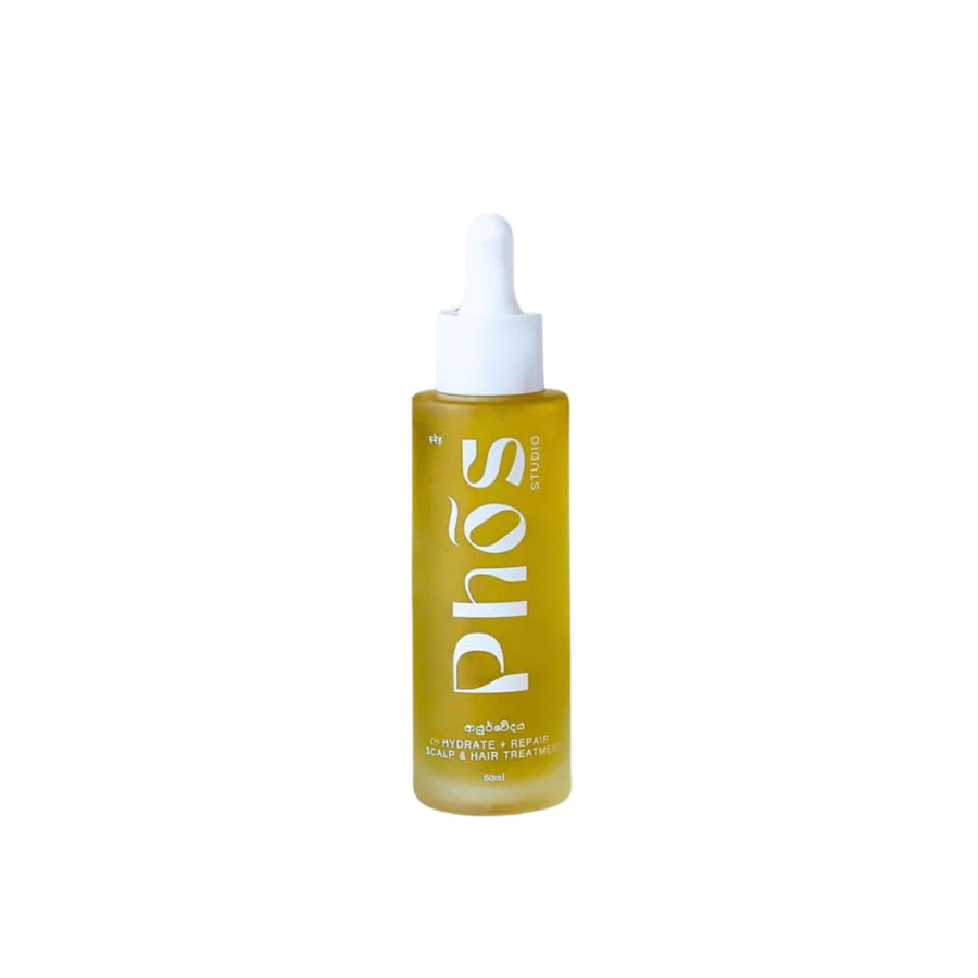 Phōs Hydrate + Repair Scalp & Hair Treatment, available at VAMS Beauty. This 60ml treatment is designed to nourish and repair the scalp and hair, promoting hydration and overall hair health with a natural formula.