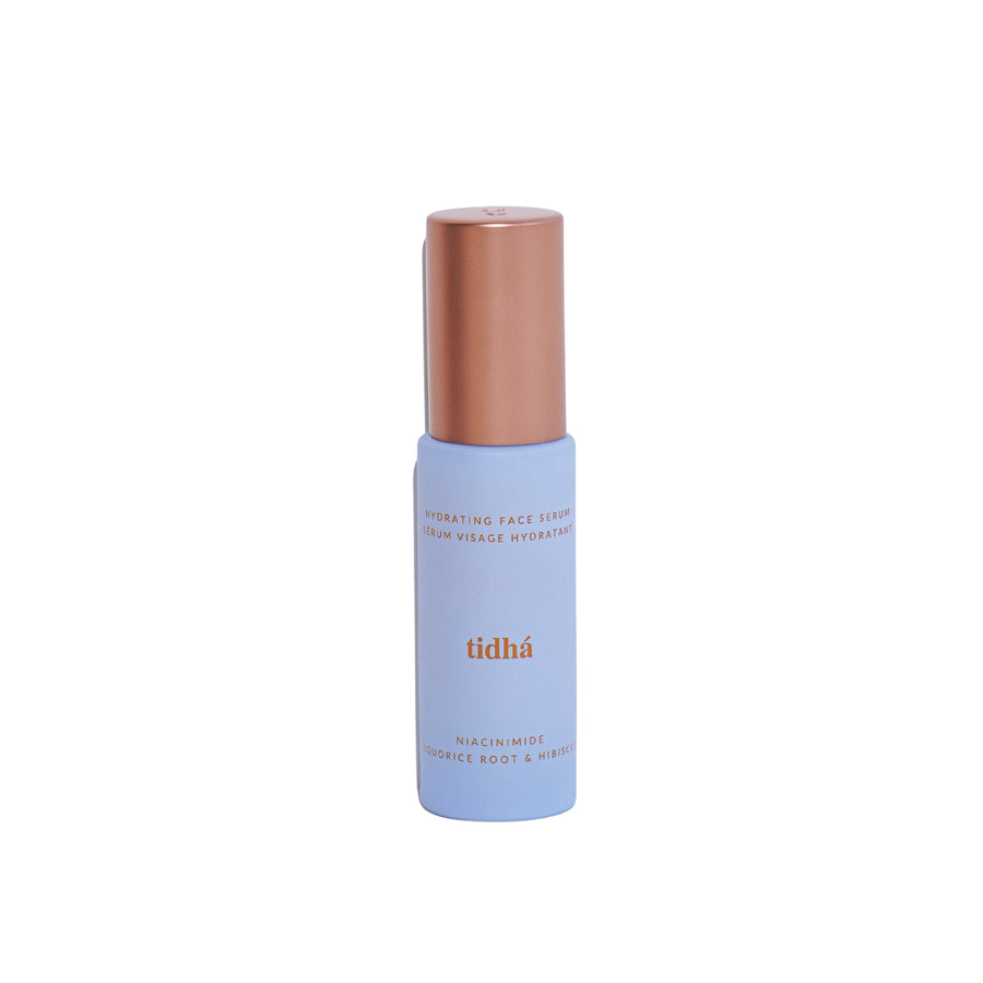 Tidhá Hydrating Face Serum with Niacinamide, Liquorice Root, and Hibiscus, available at VAMS Beauty. This serum is designed to hydrate and brighten skin, promoting a healthy, radiant complexion with its nourishing ingredients.