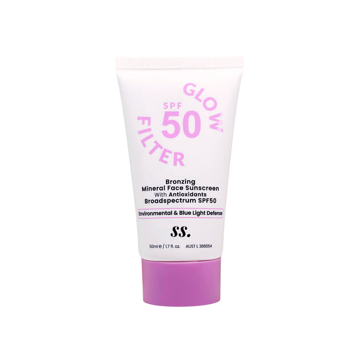 SS SPF 50 Glow Filter Bronzing Mineral Sunscreen with Antioxidants, Broad Spectrum, Environmental and Blue Light Defense, 50ml